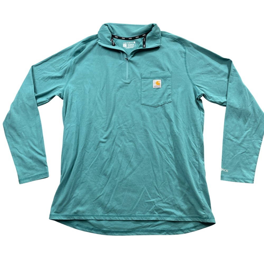 Carhartt‎ Relaxed Fit ForceLarge Green(ish) Polo Long Sleeve 1/4 Zip